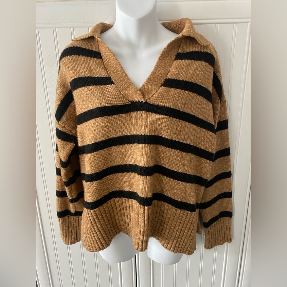 Maurices V-Neck Sweater - Brown and Black Stripes